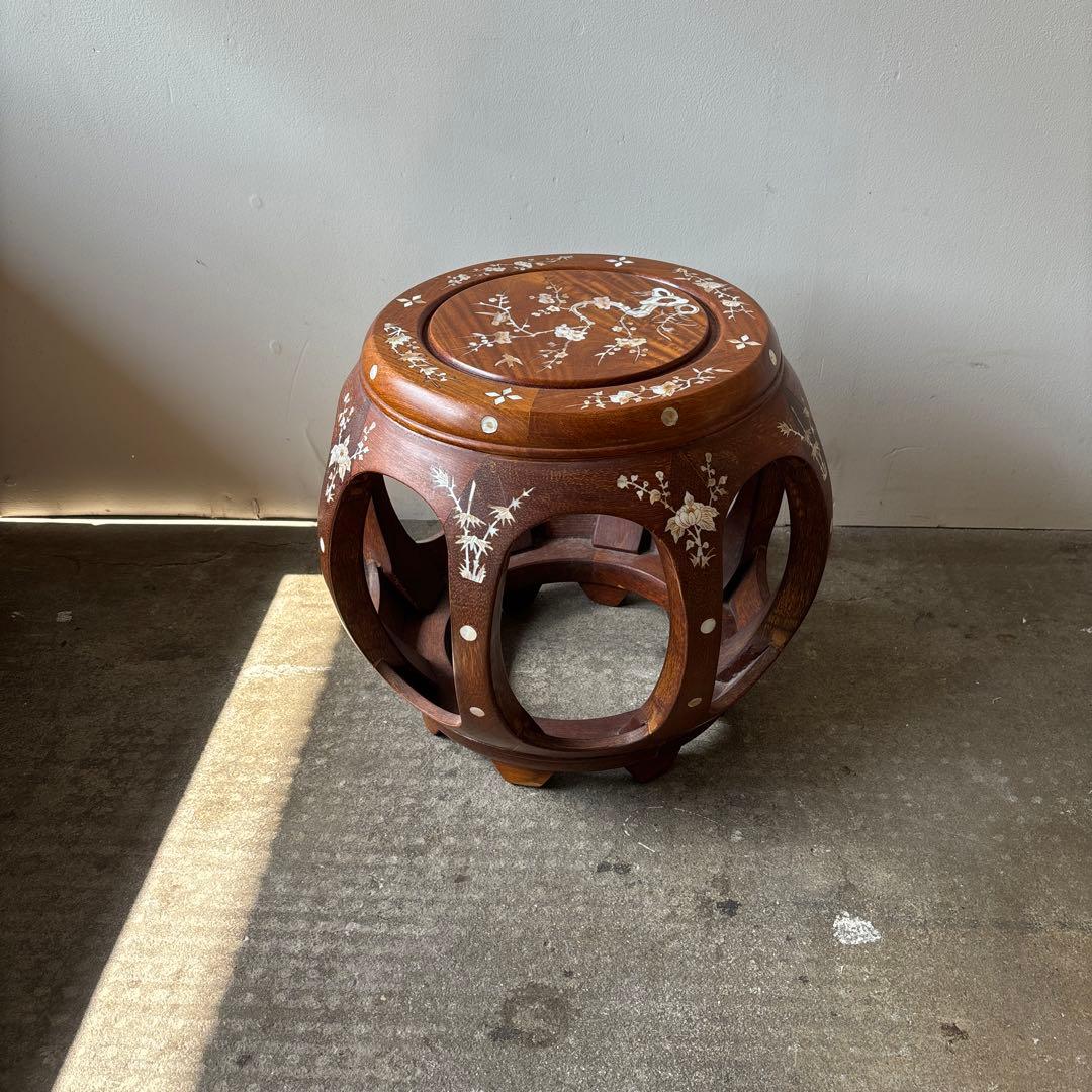 螺鈿細工 花台 幅33cm 高さ34cm 唐木 家具 木製 工芸品 美術 アジア