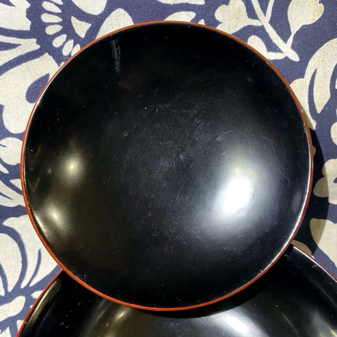 大正時代物骨董 天然木製漆器椀 梅柄金蒔絵・螺鈿 外朱内黒