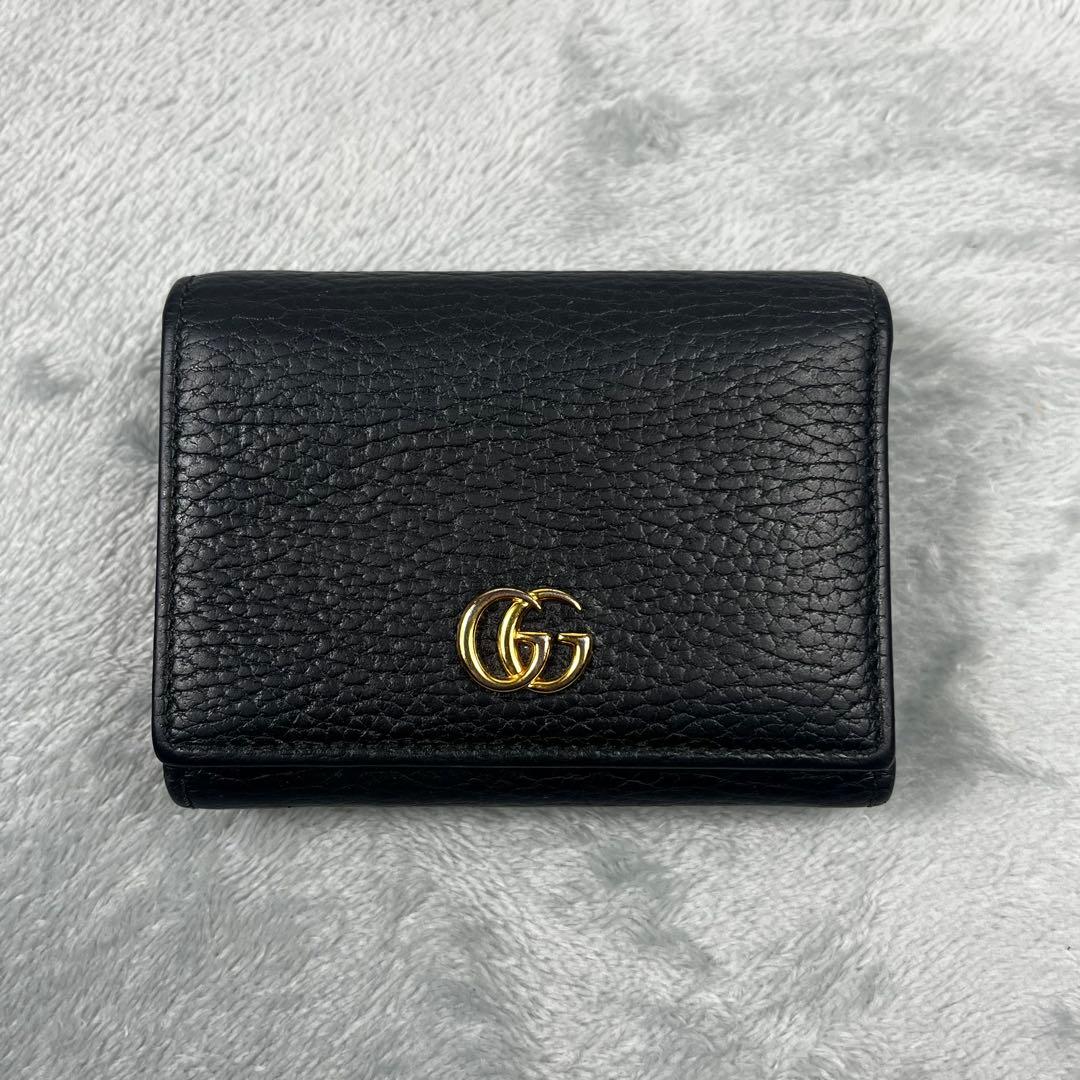 Gucci グッチ 3つ折り財布 GG マーモント レザー 黒 ブラック