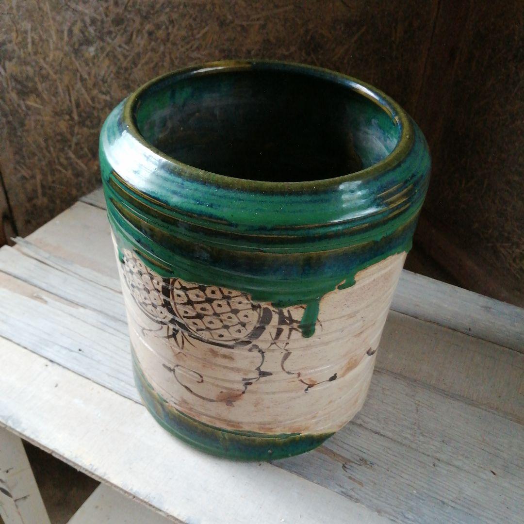 瀬戸焼　加藤作助　織部火鉢　27.5cm　大正～昭和初期