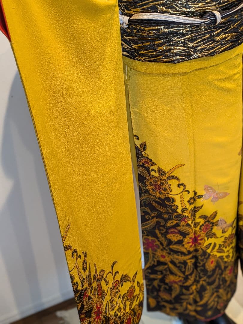 振袖フルセット 身丈165裄67 銀彩 からし色 黒 やまと誂え 成人式