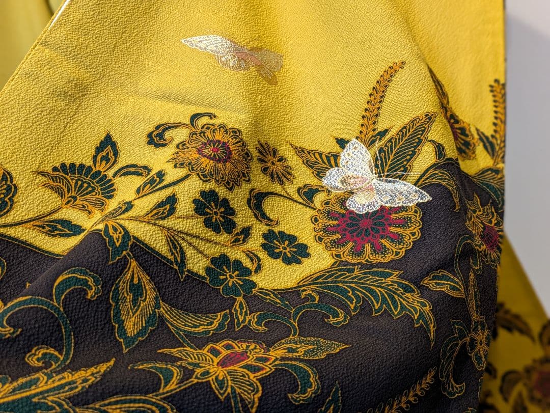 振袖フルセット 身丈165裄67 銀彩 からし色 黒 やまと誂え 成人式