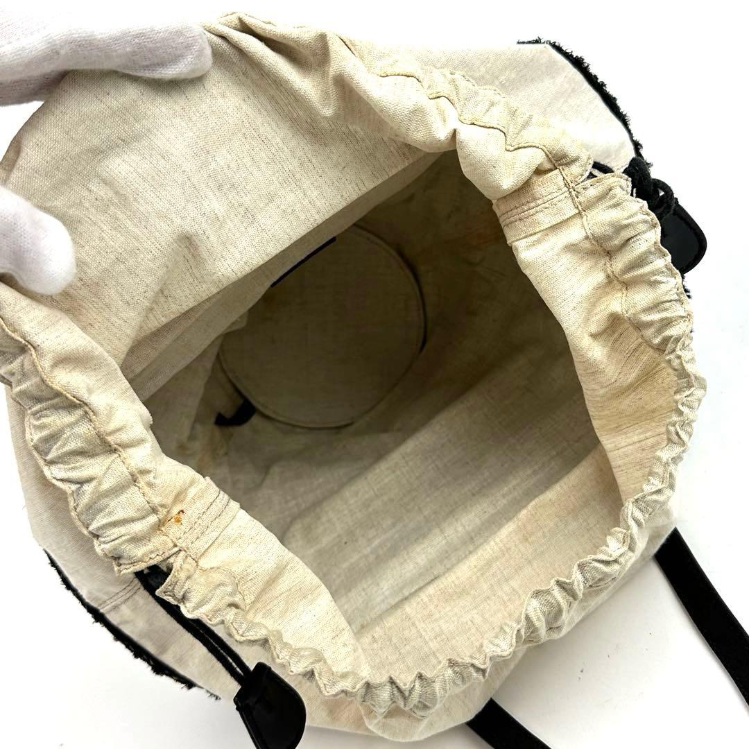 TOD'S■ラフィア かごバッグ 2way ショルダーバッグ 巾着型 ブラック