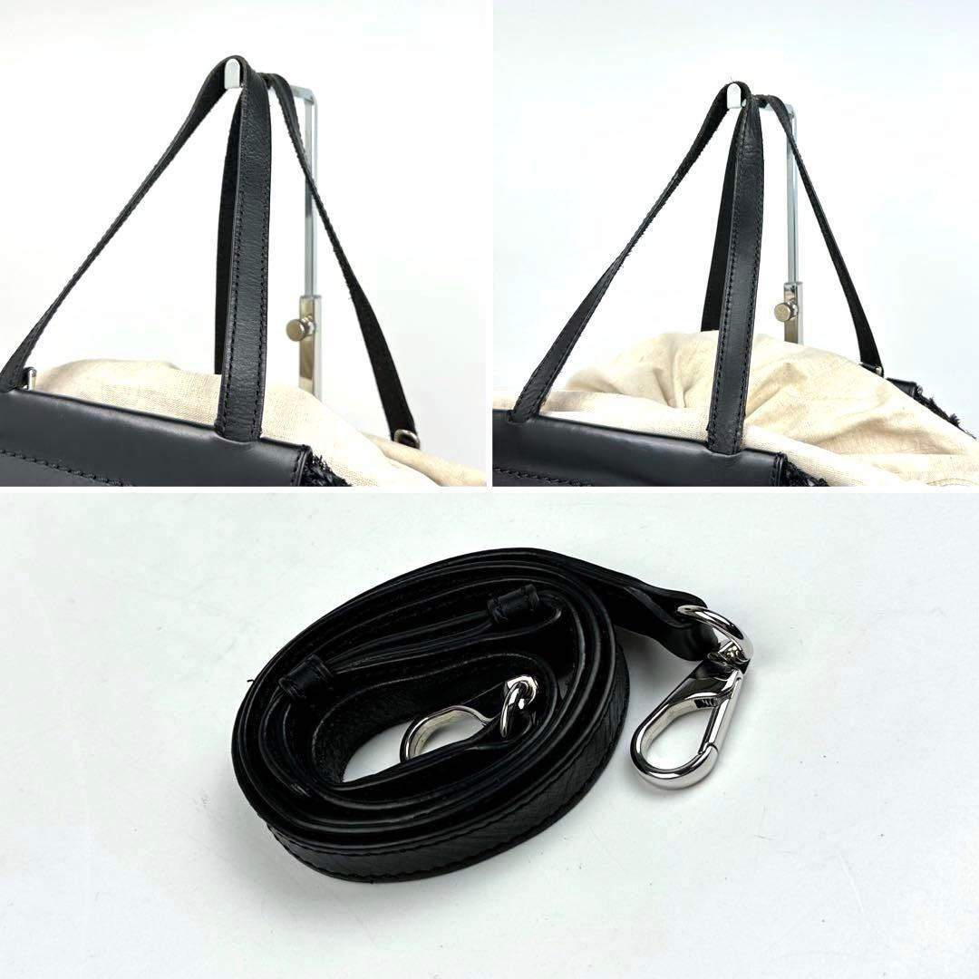 TOD'S■ラフィア かごバッグ 2way ショルダーバッグ 巾着型 ブラック