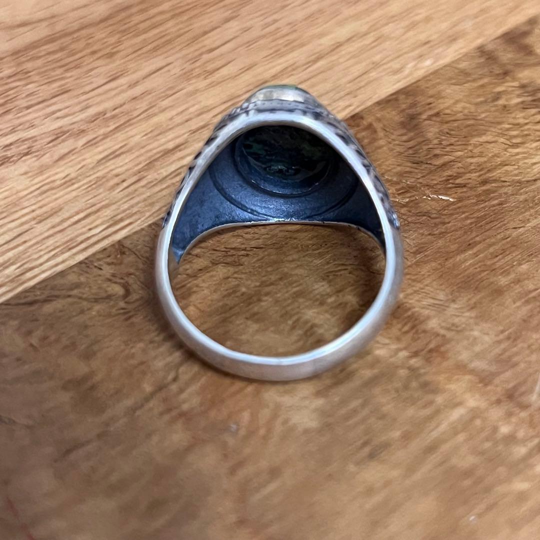 シルバー925 ターコイズ＆アールヌーボー調彫刻 シグネットリング