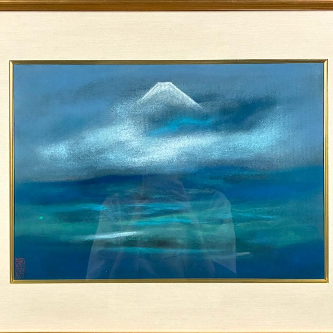 美品 川崎春彦「遥」日本画 パステル 共シール有 印章有 東山魁夷師事