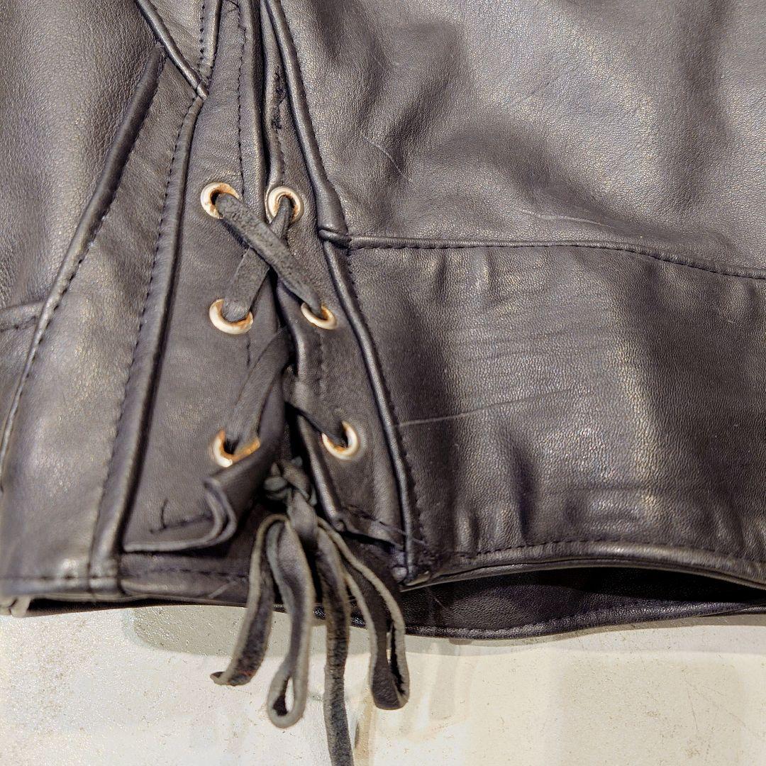 USヴィンテージ レザーライダースダブル 黒 牛革 サイドレースアップ