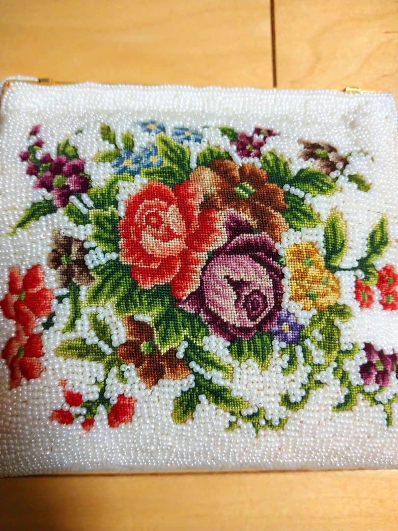 花柄　ビーズ　パーティーバッグ　レトロ　アンティーク