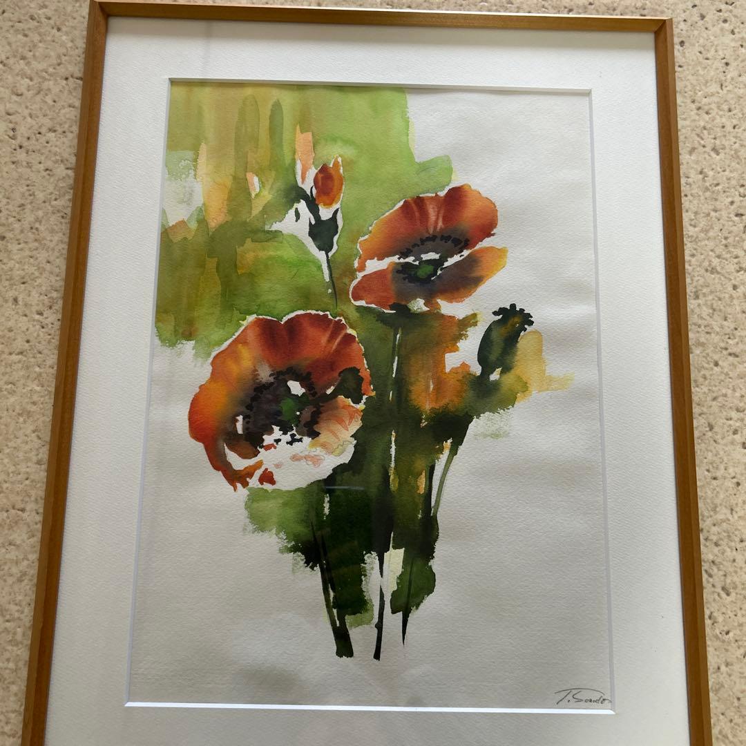 絵画　花　アネモネ　木製額装