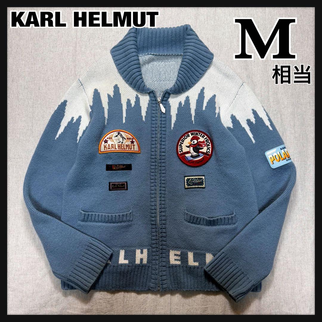 【かわいい】カールヘルム ペンギンワッペン ジップニットブルゾン M相当 ブルー カールヘルムのKarl Helmut 2023 Autumnカタログ｜PINK HOUSE OFFICIAL