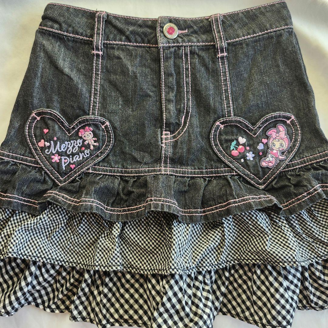 メゾピアノ レトロ ベリエ デニム チェックフリルスカート 130 Y2K 希少