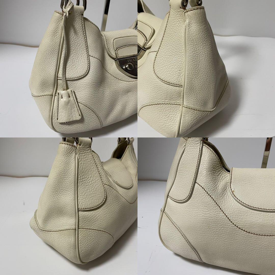 ■美品■ PRADA ハンドバッグ　ワンショルダー アイボリー　レザー