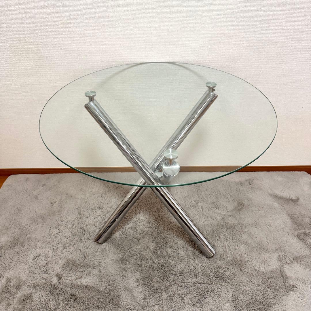 【関東近郊無料配送!!!】 円形 ガラステーブル　クリア椅子 二脚セット