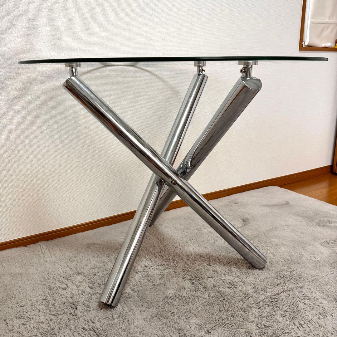 【関東近郊無料配送!!!】 円形 ガラステーブル　クリア椅子 二脚セット