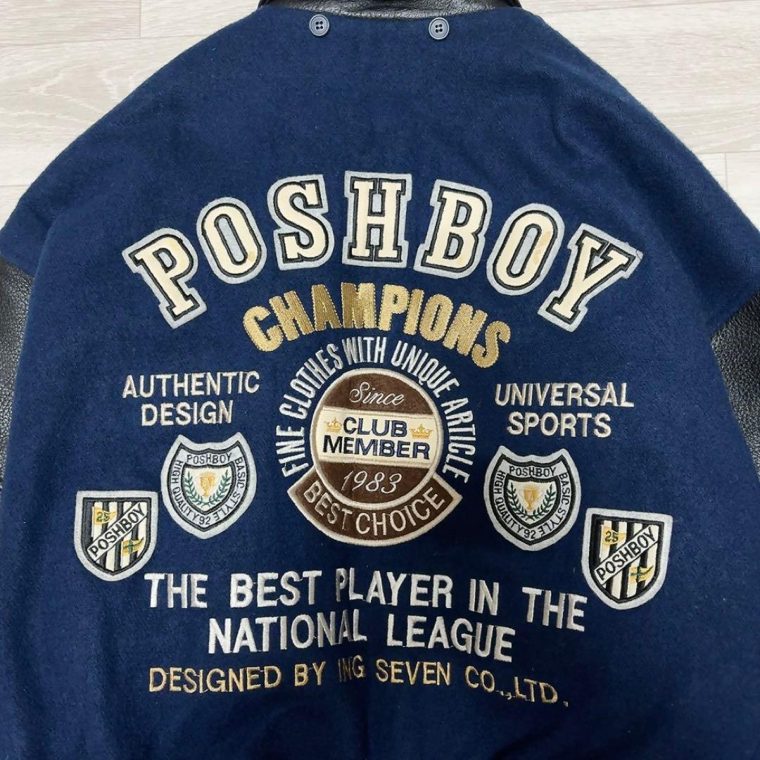 80‘S【POSH BOY】ポッシュボーイ スタジャン　袖牛革　刺繍　ワッペン