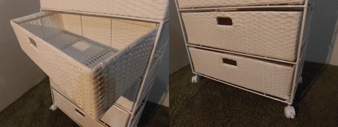 【送料無料・新品】ラタン風★サニタリー★ワイドランドリーチェスト【ホワイト】