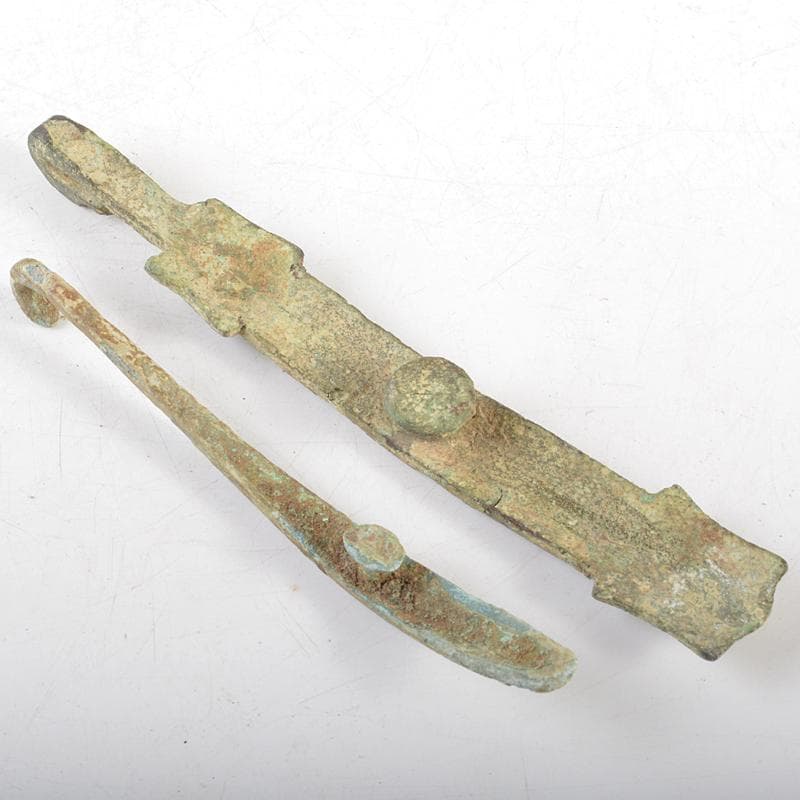 中国　古銅青銅　帯鈎　筆架　2点まとめて　V　R6064