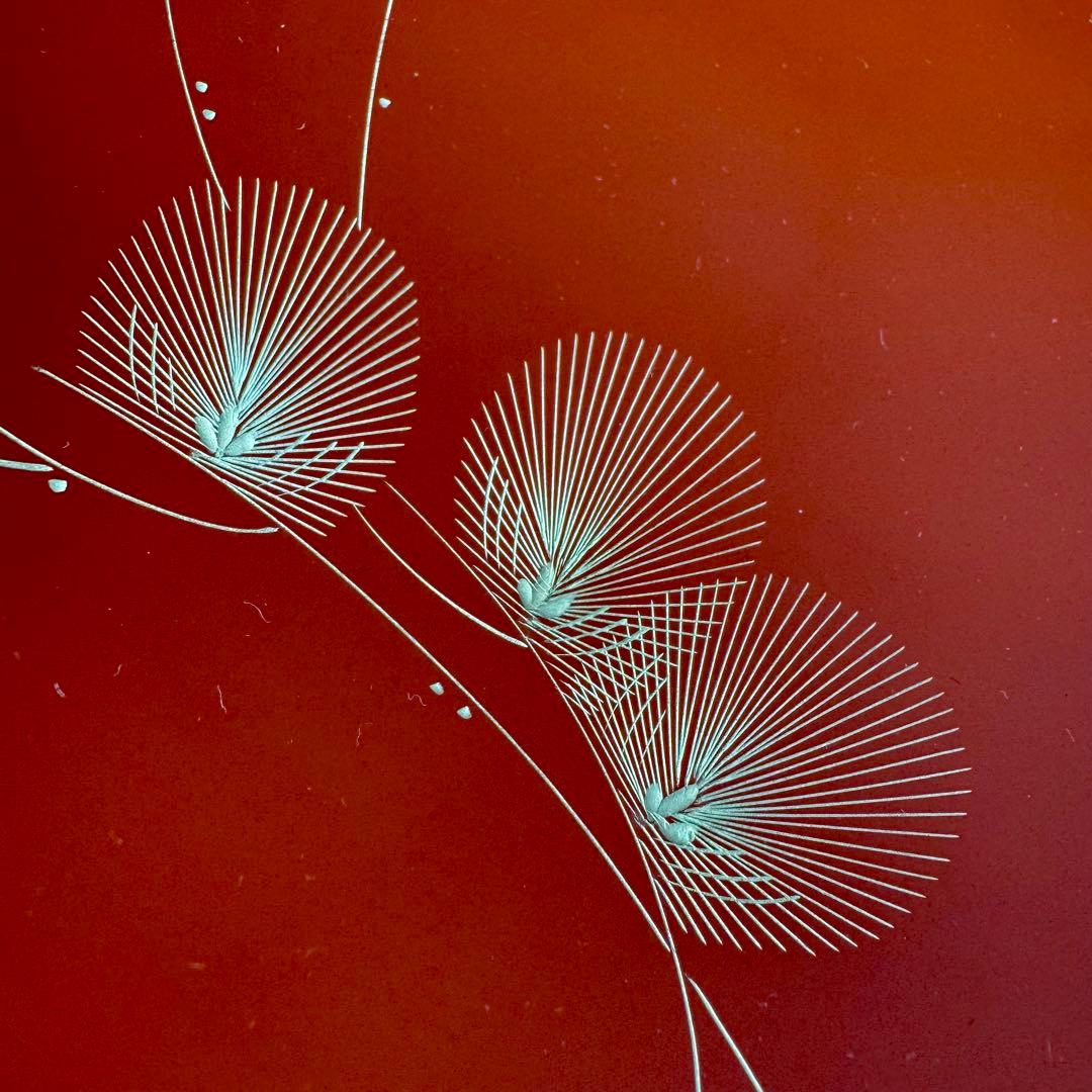 新品未使用 輪島塗 沈金 漆器 菓子皿 和皿 皿 漆 赤色 和柄 共箱 説明書