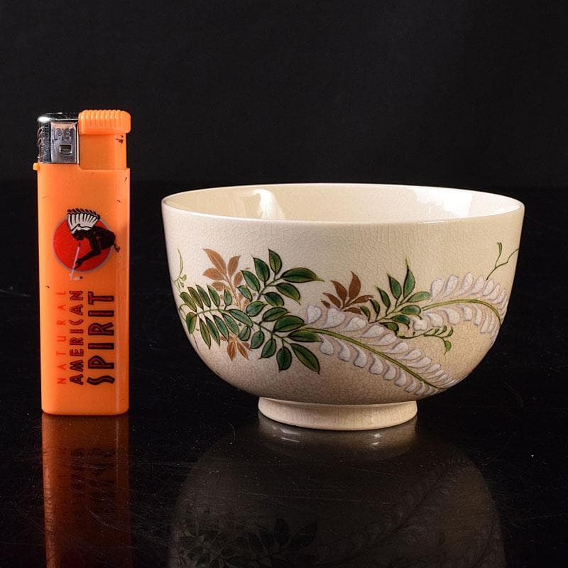 茶道具 京焼 伊東陶山造 色絵 藤模様 茶碗 共布共箱 V R8118