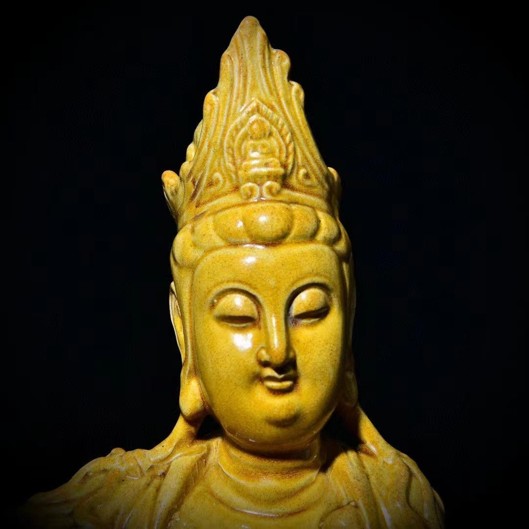 中国古美術・旧蔵の陶磁器、自在観音像・20x40cm・供養仏像・風水開運