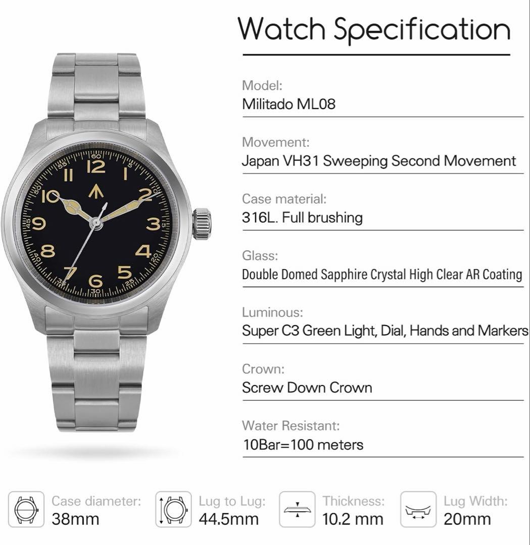 時計 TACTICAL FROG Militado ML08 VH31 38mm