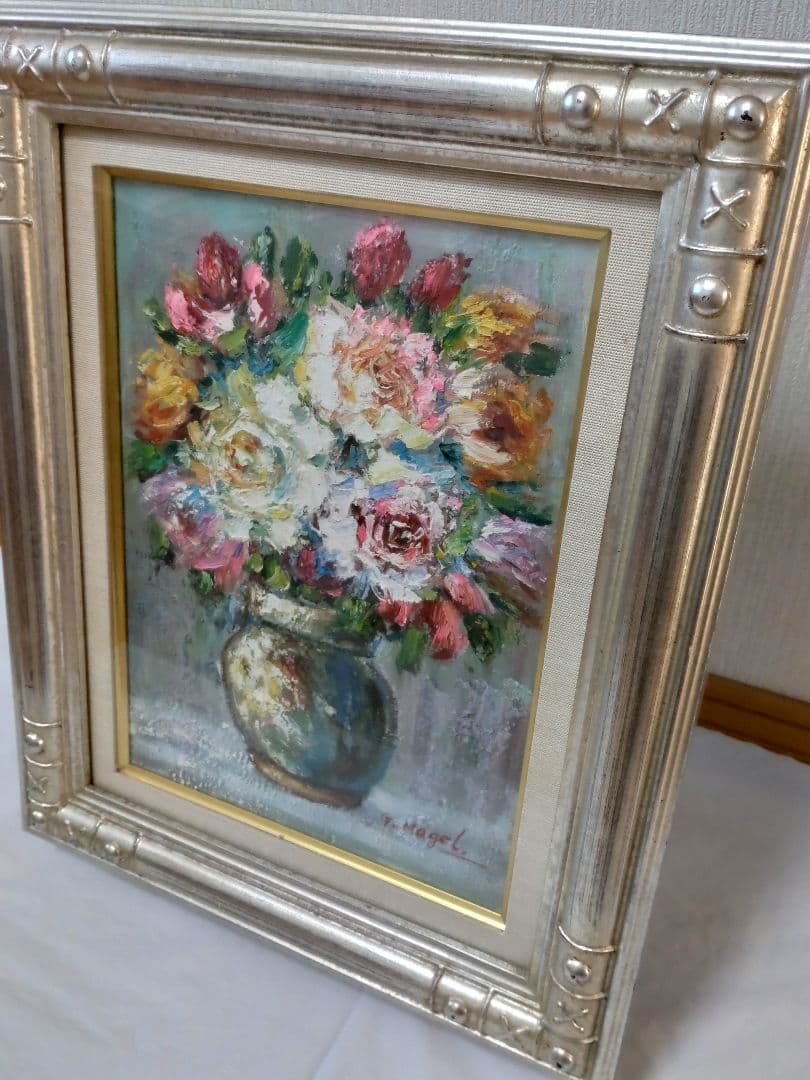 油絵　薔薇　肉筆　額装　油彩画