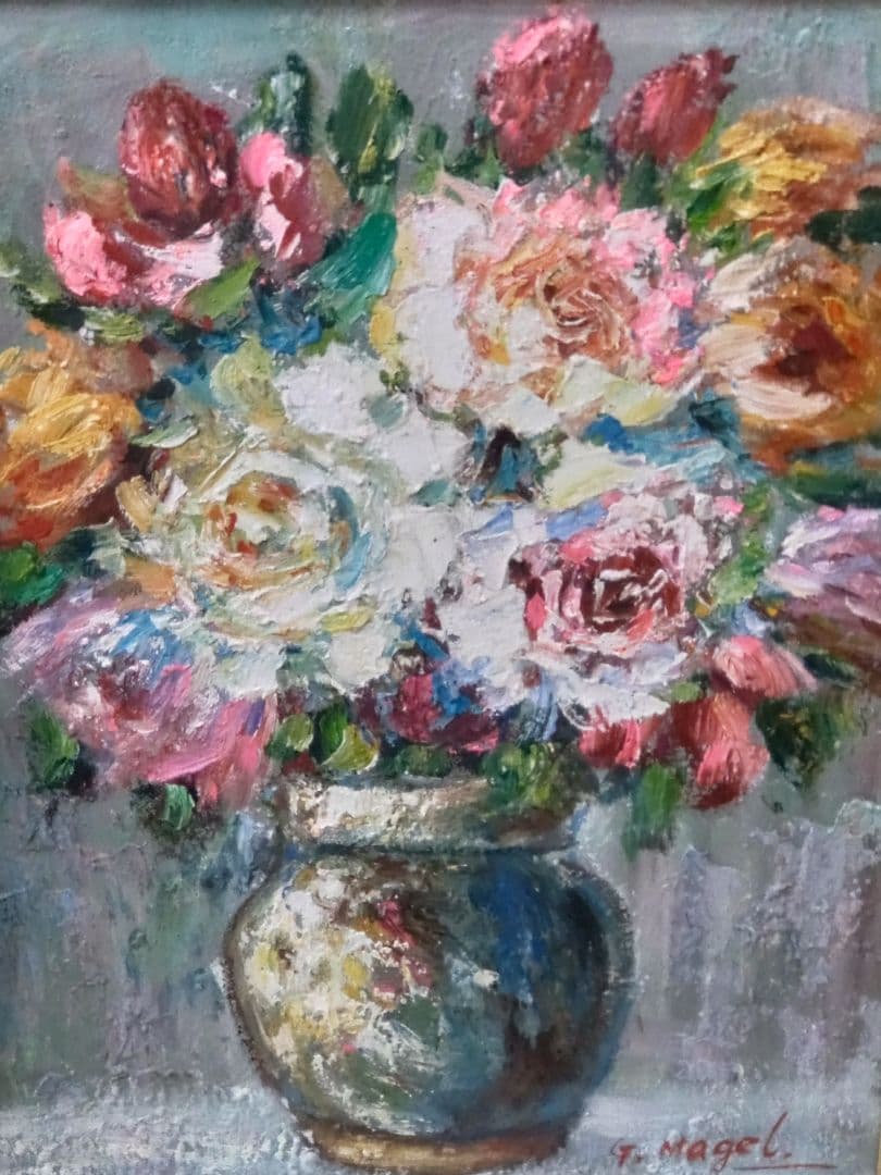 油絵　薔薇　肉筆　額装　油彩画