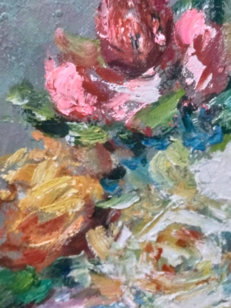 油絵　薔薇　肉筆　額装　油彩画