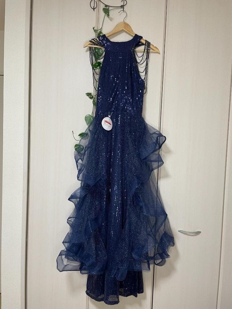 イヴニングドレス　パーティードレス　スパンコール　カラーネイビー　サイズⅯ