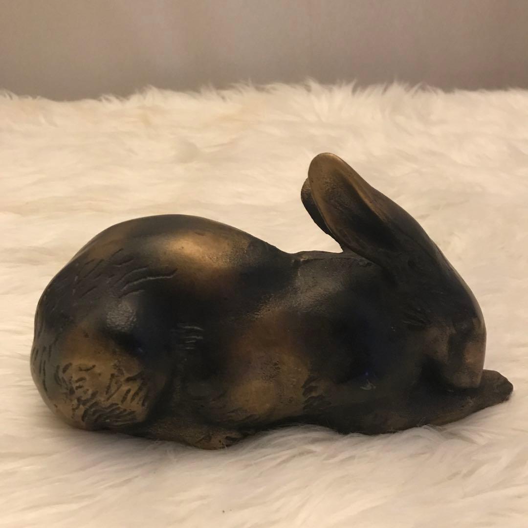 お宝品 】青銅兎置物 一対 有名作家 作 ? 銅のうさぎ ブロンズ 像
