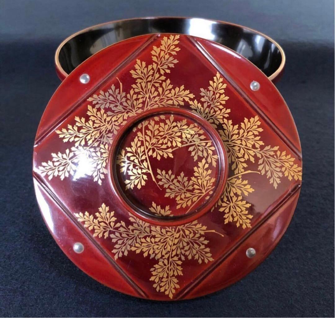 《レ》元禄形 溜塗 蒔絵付 吸物椀5客 木製漆器 木箱 251113え1