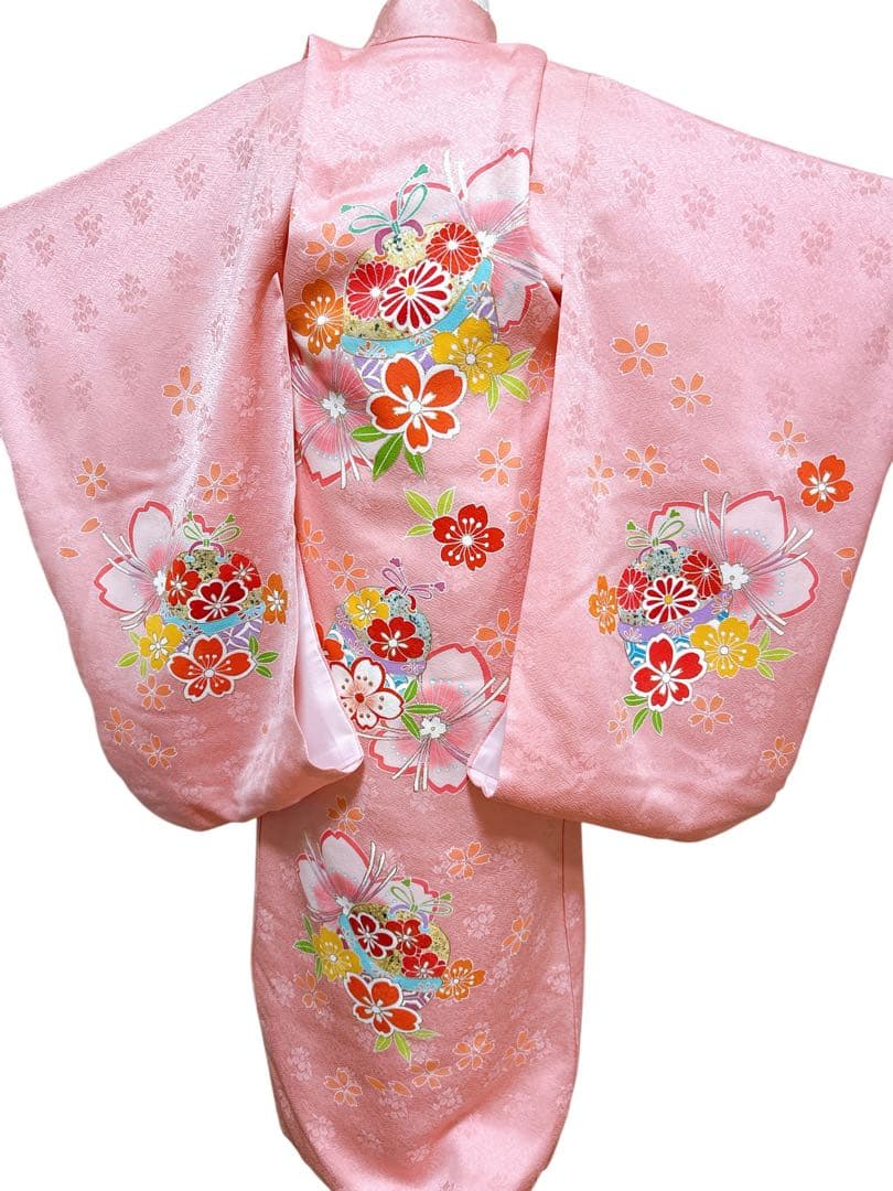 ピンク系総絞り被布♡七五三　3歳　女の子　フルセット　一式