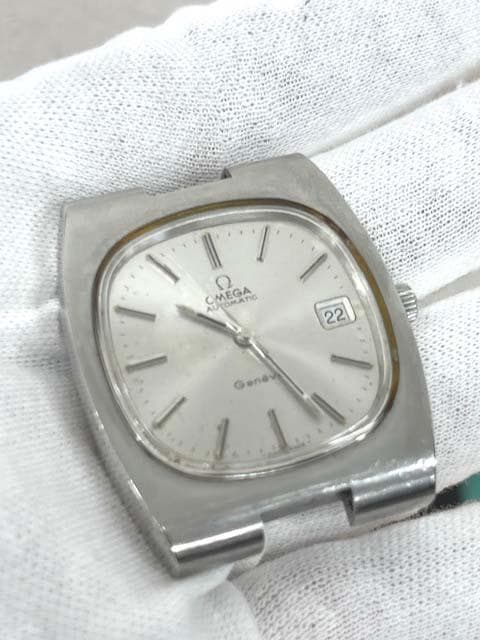 オメガ ジュネーブ 自動巻 角型 メンズ 稼働品 リューズ操作不可 ブレス付