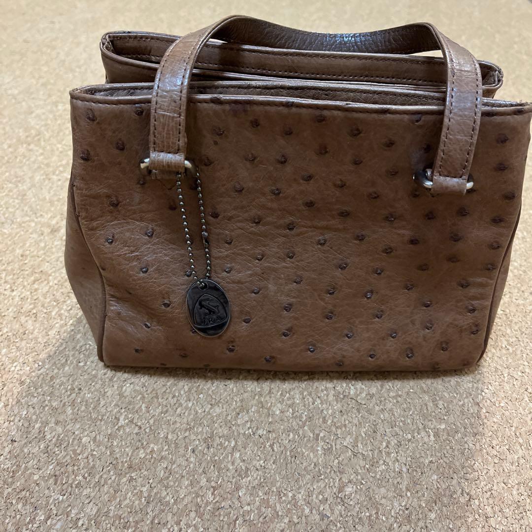 オーストリッチレザー ブラウンハンドバッグ JRAロゴ