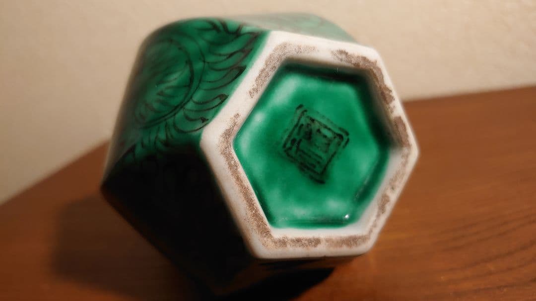 古九谷九谷焼徳利ねじり花入蔵出し江戸期角福緑釉1客