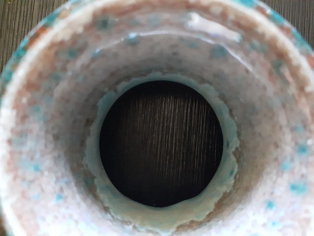 中尾哲彰造　青緑色と茶色の銀河蓋置 木箱付き