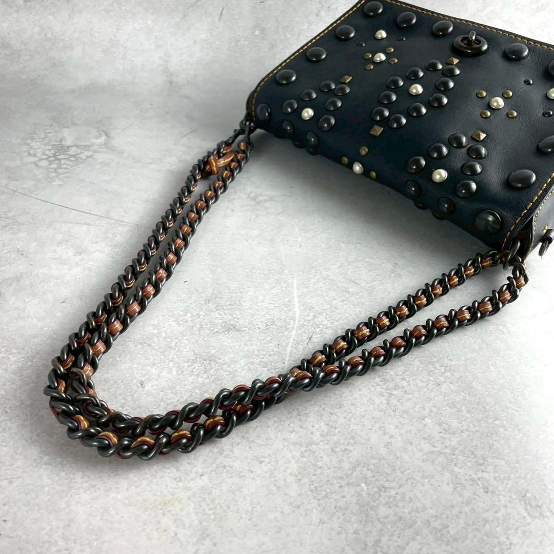 ✨稀少✨美品✨コーチ　ショルダーバッグ　2way スタッズ　パール　レザー　黒