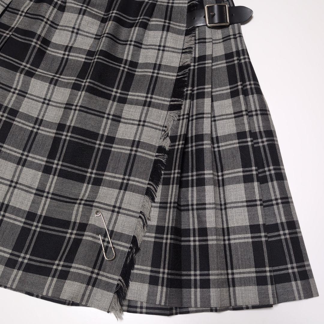 美品★オニールオブダブリン　チェック キルト ラップスカート 太ベルト★ピン付