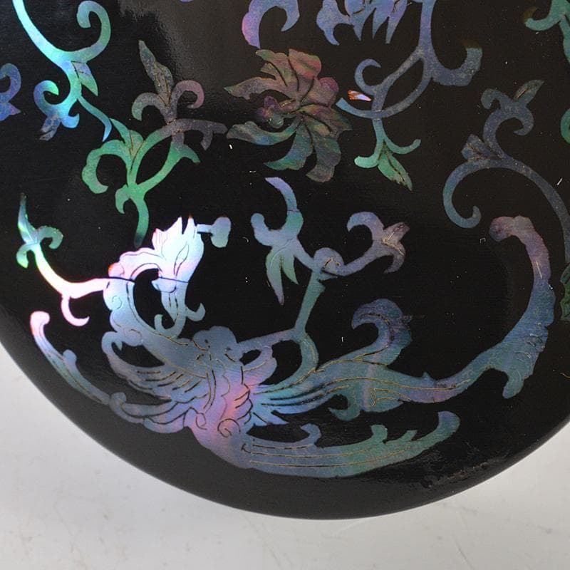 韓国漆器　螺鈿細工　圓式菓子器　小物入　宝石箱　箱付　C　R7470