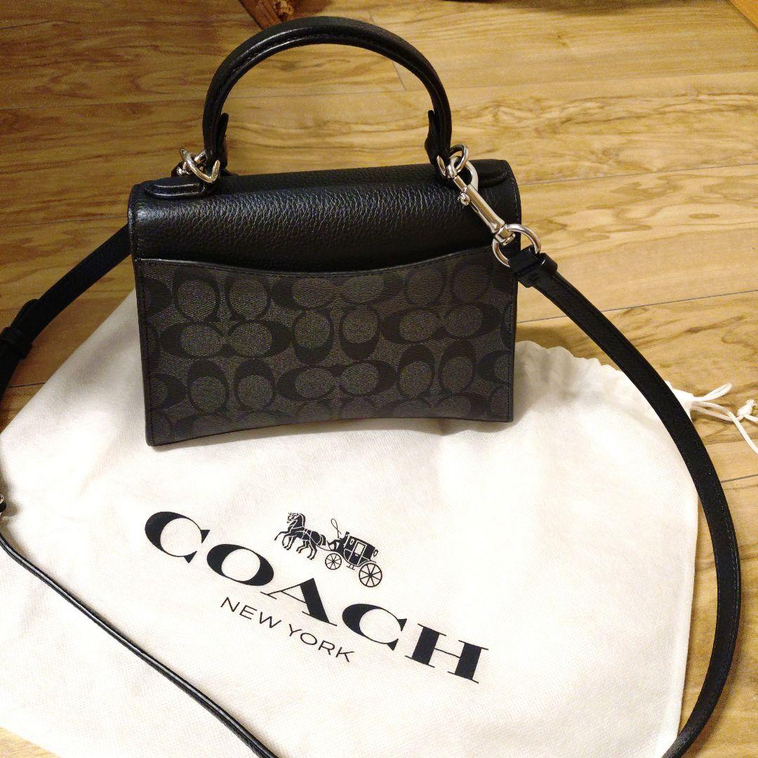極美品　COACH ブラックレザーハンドバッグ 保存袋付　ショルダー付き2way