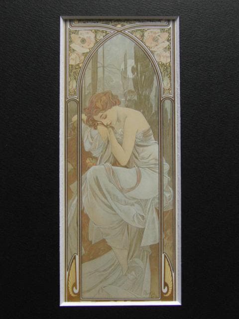 アルフォンス・ミュシャ、夜の安らぎ、連作〈四つの時の流れ〉より、希少な画集より