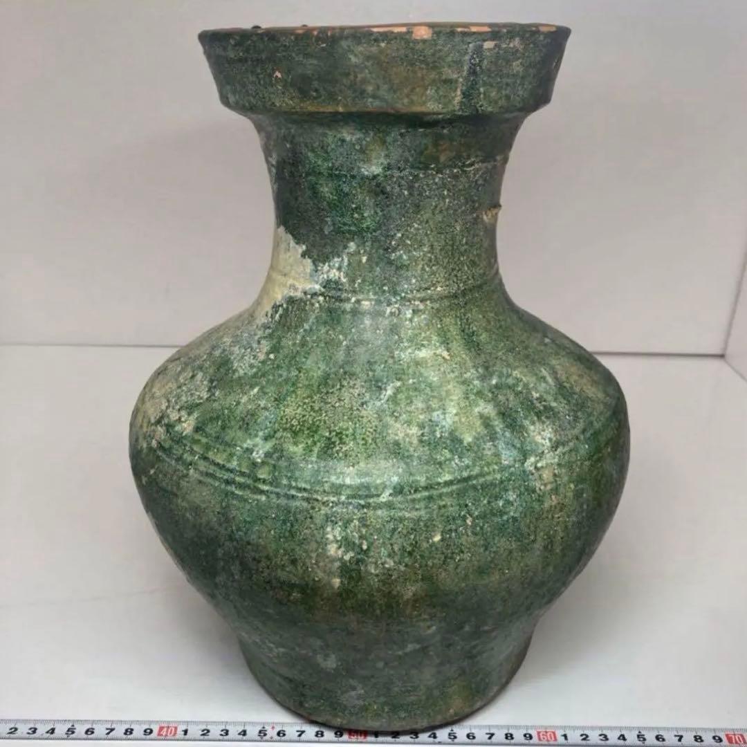 中国漢時代 漢緑釉大壺 高さ35.3cm 漢緑