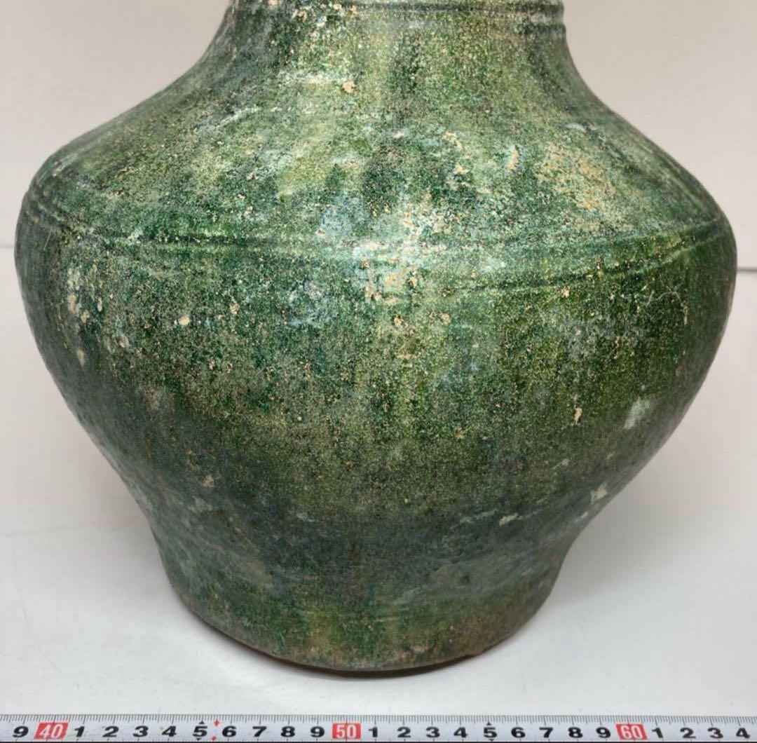 中国漢時代 漢緑釉大壺 高さ35.3cm 漢緑