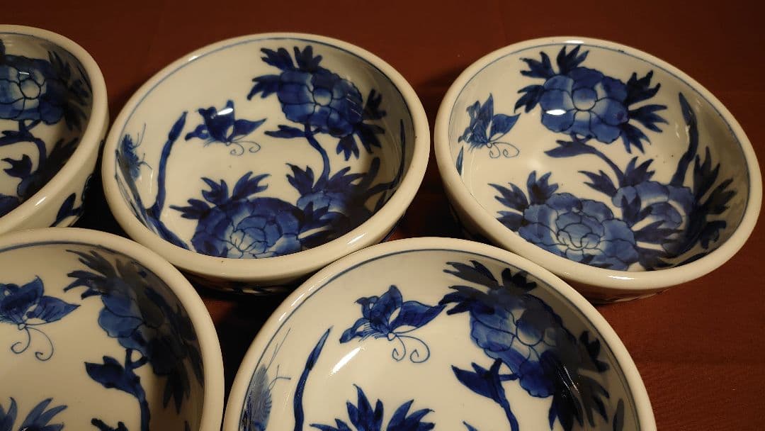 古伊万里　伊万里　なます皿　厚手　蝶の図　華の図　アンティーク伊万里　５客