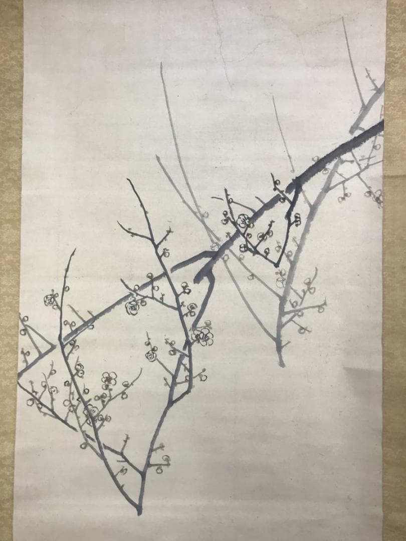 【真作】松村呉春/梅花双鳩図/鳩図/岡本豊彦鑑定/掛軸/名家伝来/AD-665