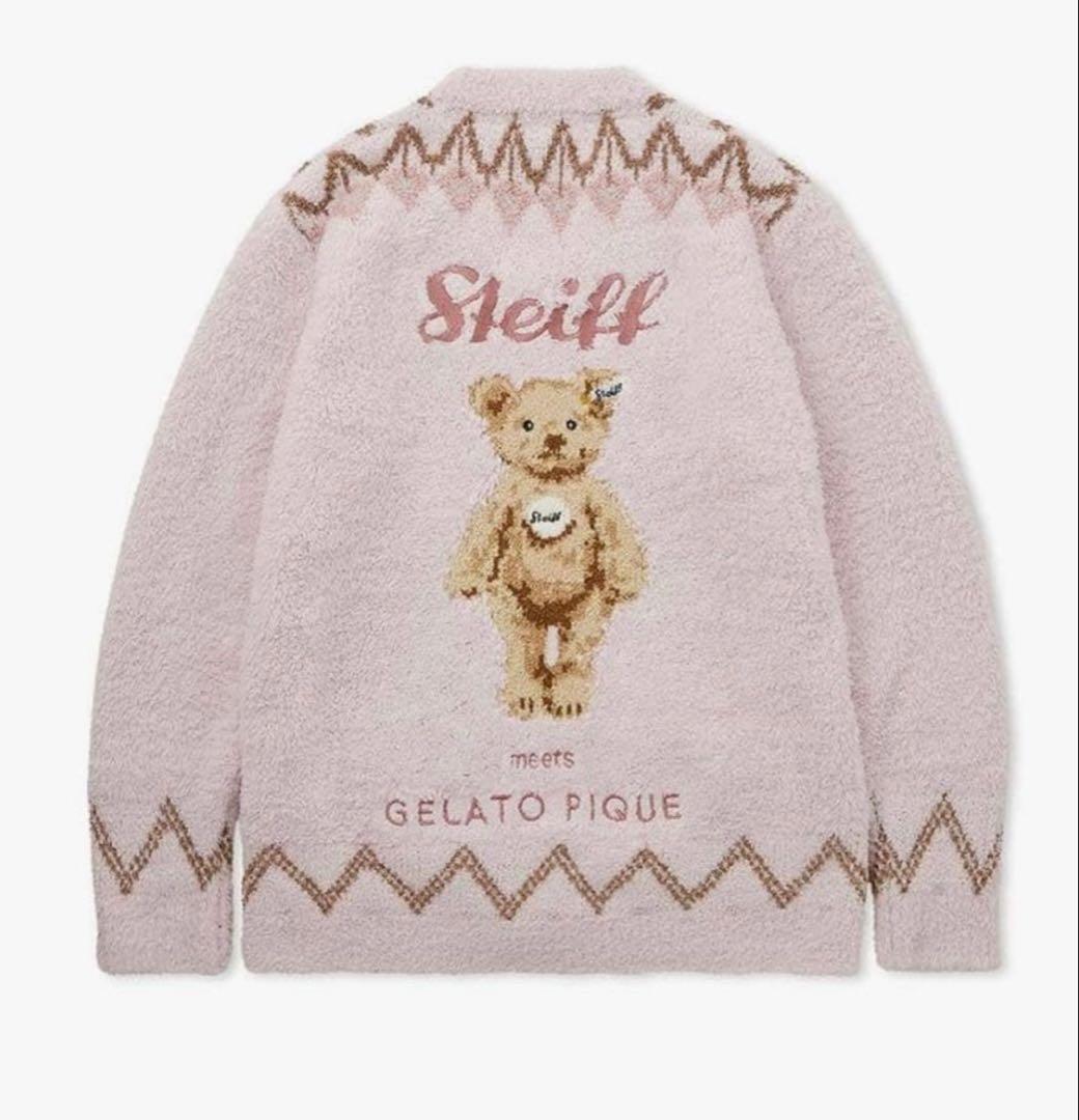 新品！ ジェラートピケ　Steiff シュタイフコラボ　カーディガン　ピンクベア