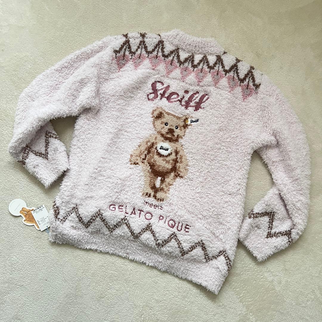 新品！ ジェラートピケ　Steiff シュタイフコラボ　カーディガン　ピンクベア