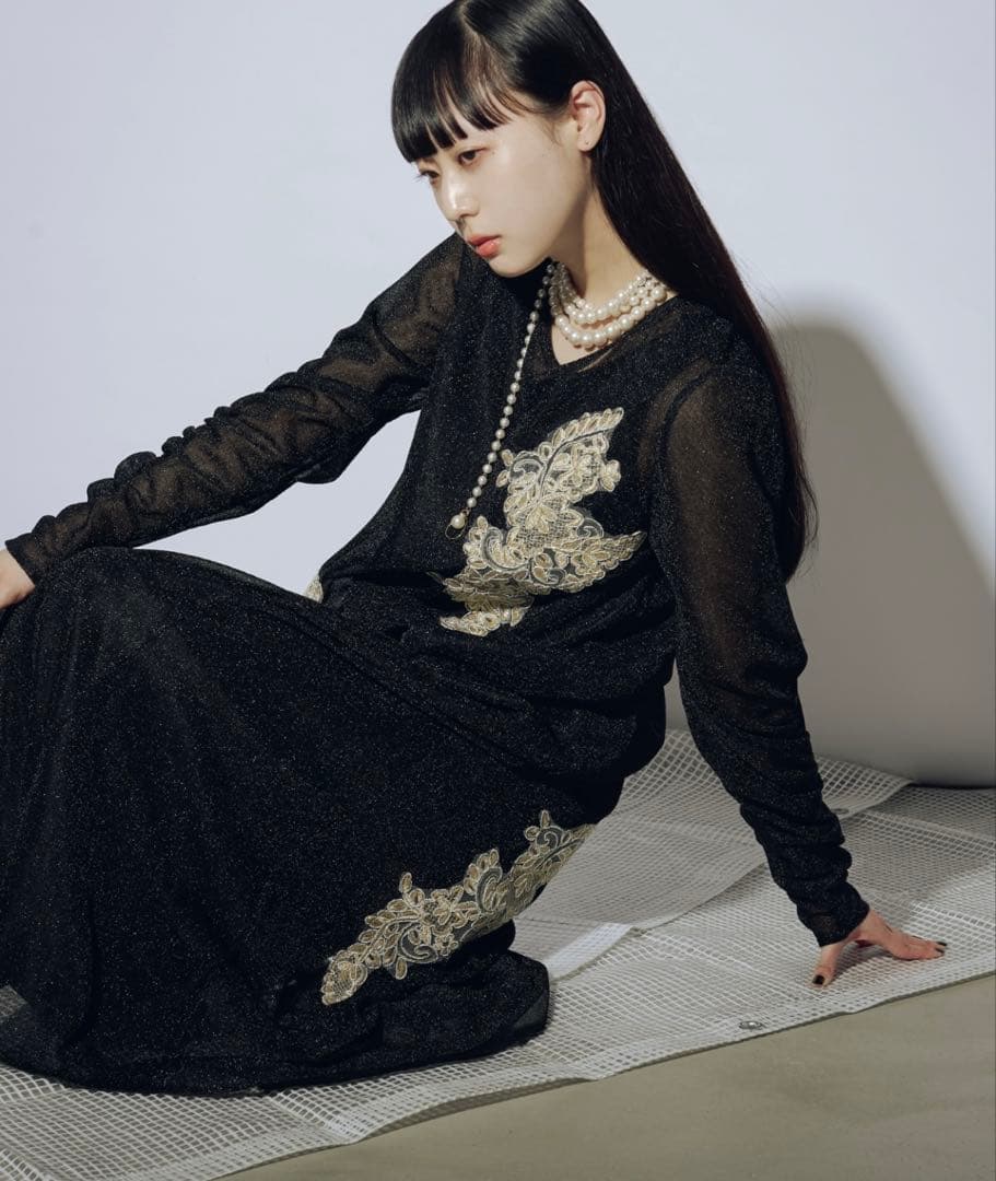 新品タグ付 Ezick Sparkle sheer モチーフレースセットドレス Sparkle sheer モチーフレースセットドレス（ドレス）｜Ezick