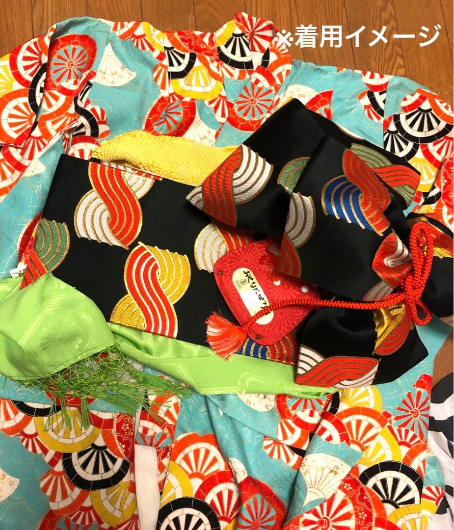 着物　七五三　レトロ　水色　女の子　アンティーク　7歳　5歳