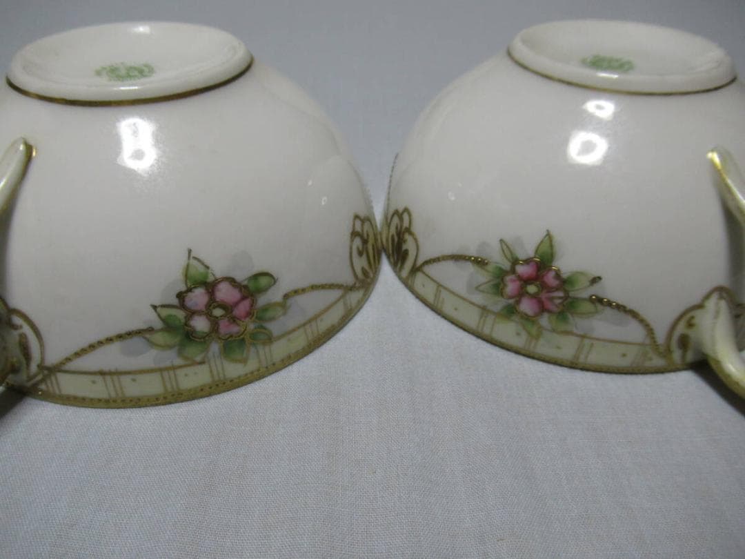 極希少美品 大正時代米国向け◆オールドノリタケ 金彩花柄 カップ&ソーサー 2客